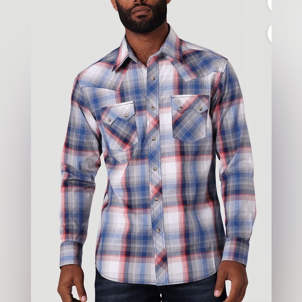 New WRANGLER Retro Premium Western Snap White,Blue,Red Button Down Shirts Sz 2XT